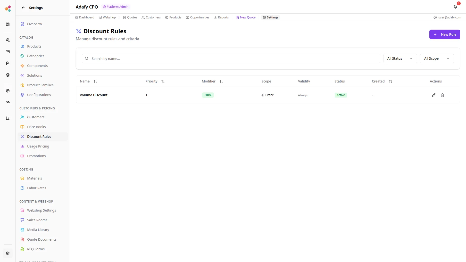 Adafy CPQ dynaamisten alennussääntöjen ja hintakirjojen hallinta