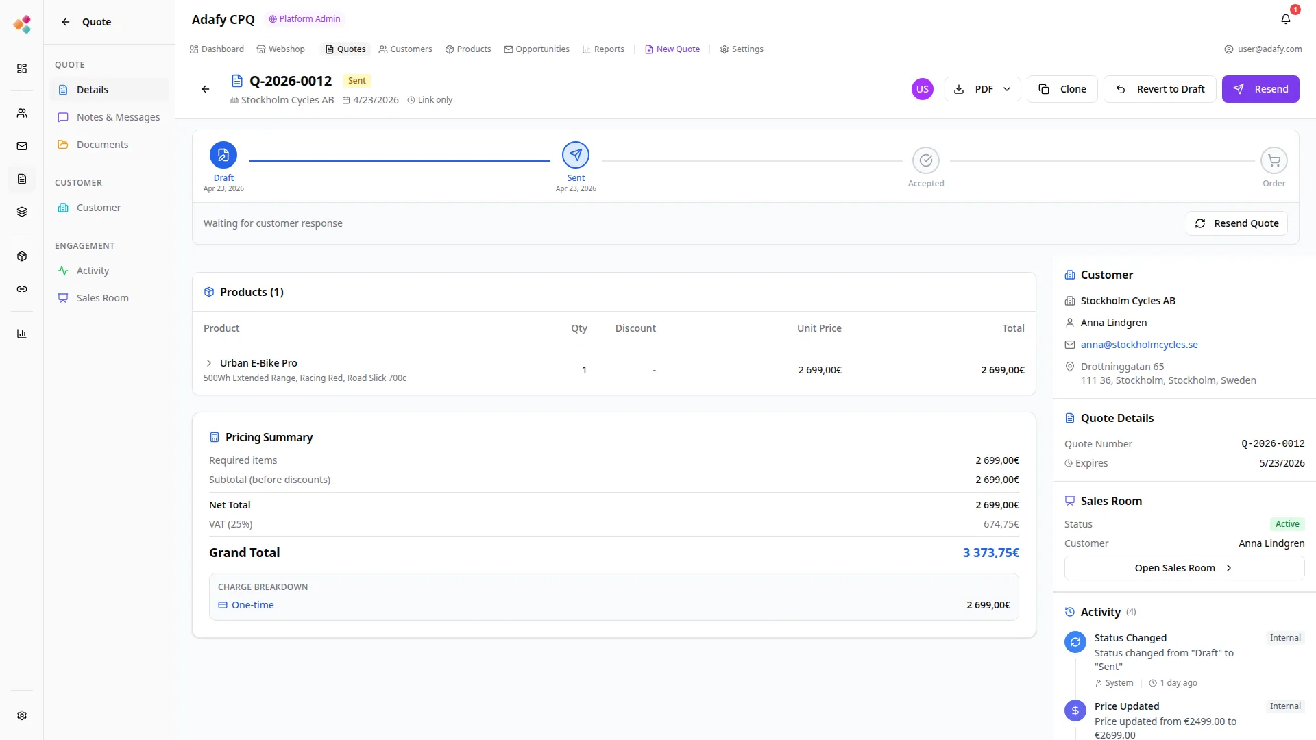 Adafy CPQ tarjouslaskenta - dynaamiset hinnat ja visuaalinen käyttöliittymä