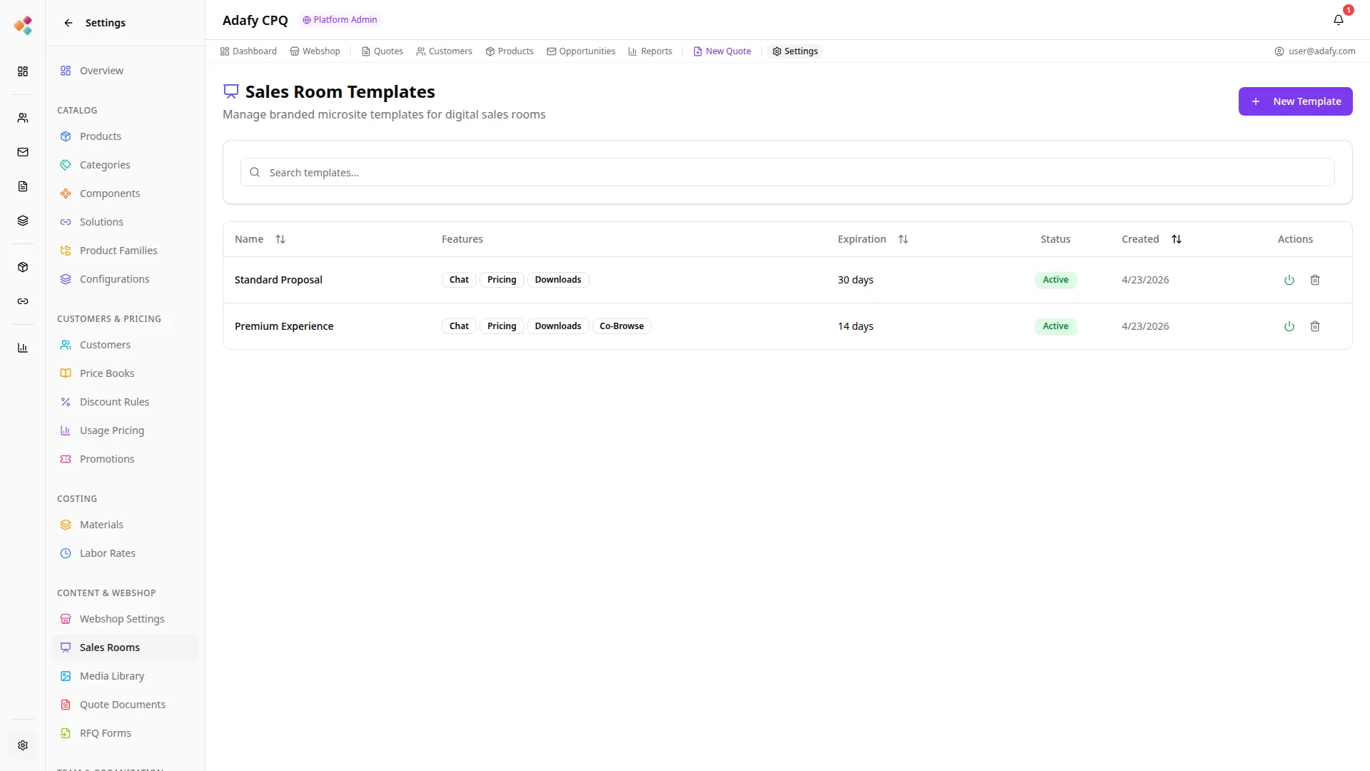 Adafy CPQ Kampanjat ja Myyntihuoneet
