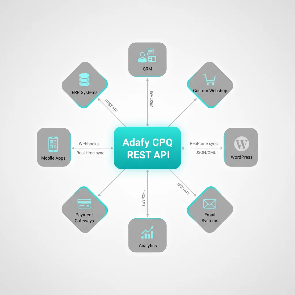 Adafy CPQ Headless API arkkitehtuuri - integroituu mihin tahansa järjestelmään