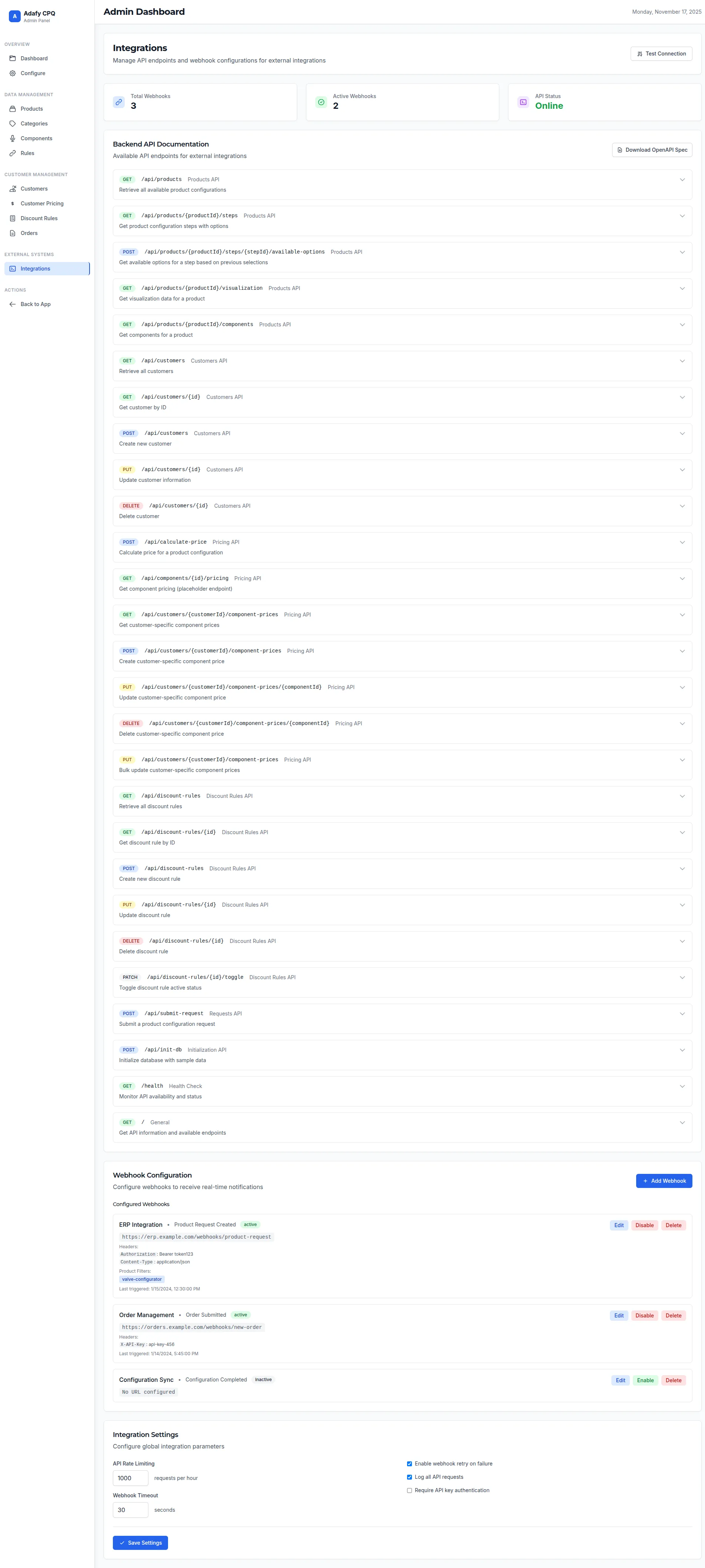 Adafy CPQ järjestelmäintegraatiot - yhdistä ERP, CRM ja muut järjestelmät